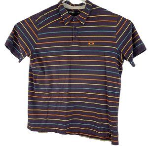 Oakley Men's Short Sleeve Polo Golf Shirt Striped Black Yellow Cotton XL